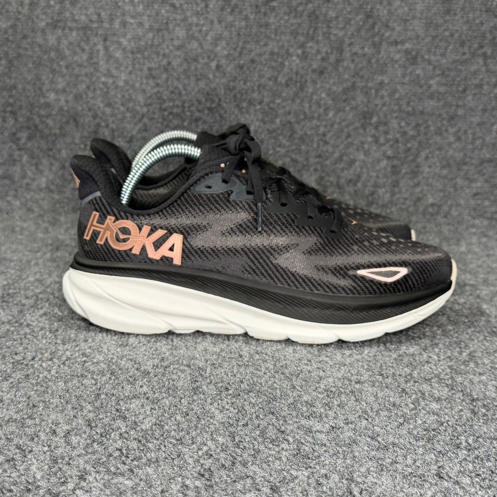 Hoka Clifton 9 Running Shoes Women's 9 Black Rose Gold Athletic‎ Run Training
